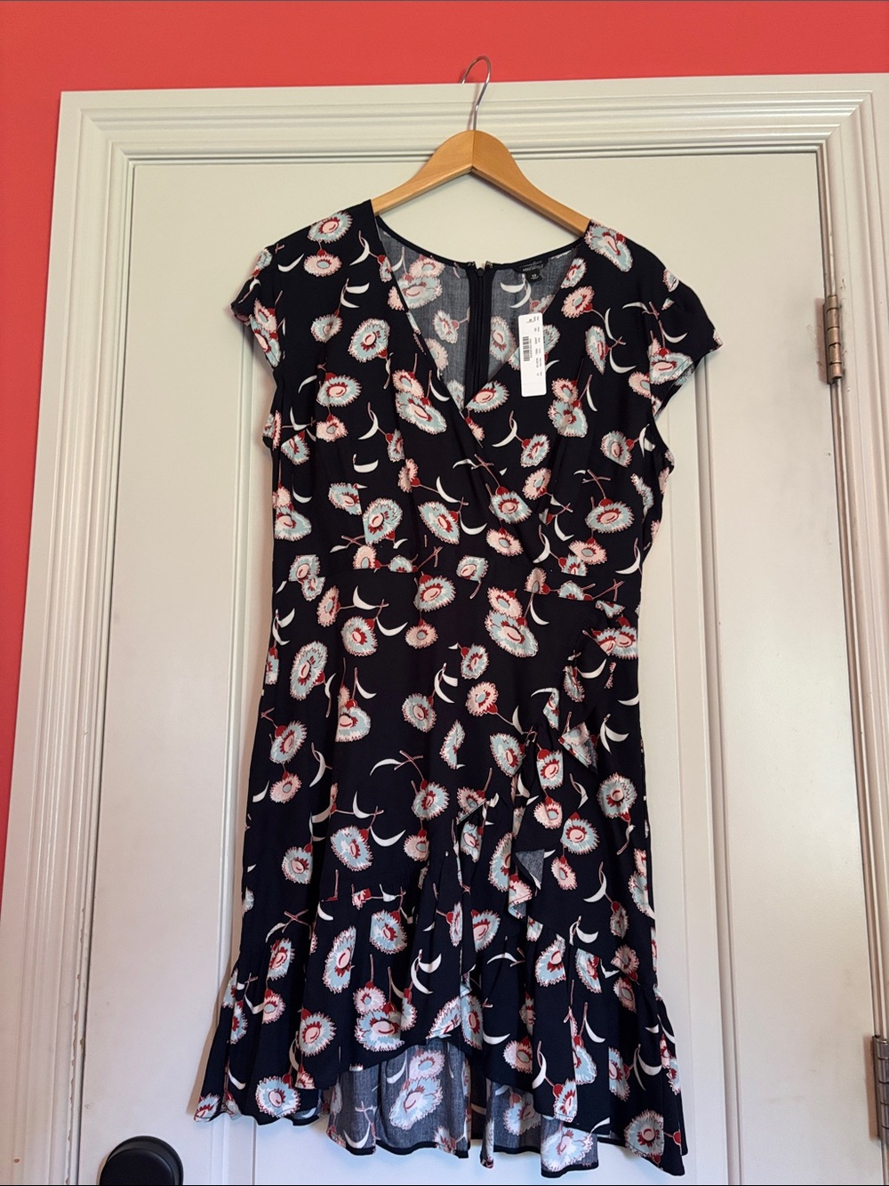 JCREW Women’s Navy Floral Midi Dress with Ruffle Hem. NWT! Size 12